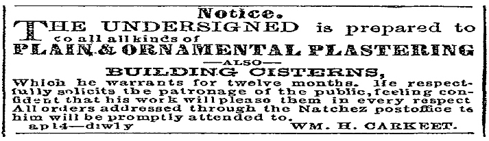 Carkeet ad in Natchez newspaper.